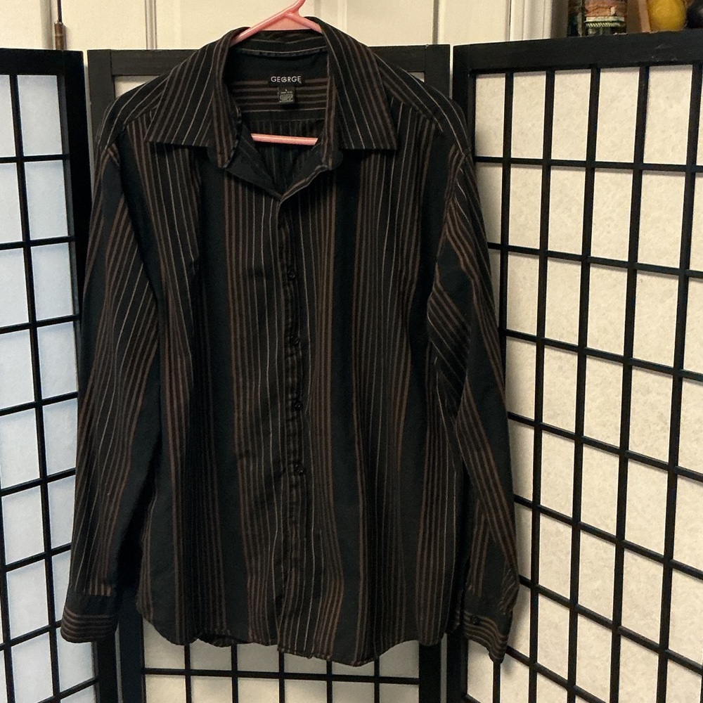 George Black Dress Shirt with Brown Pinstripes